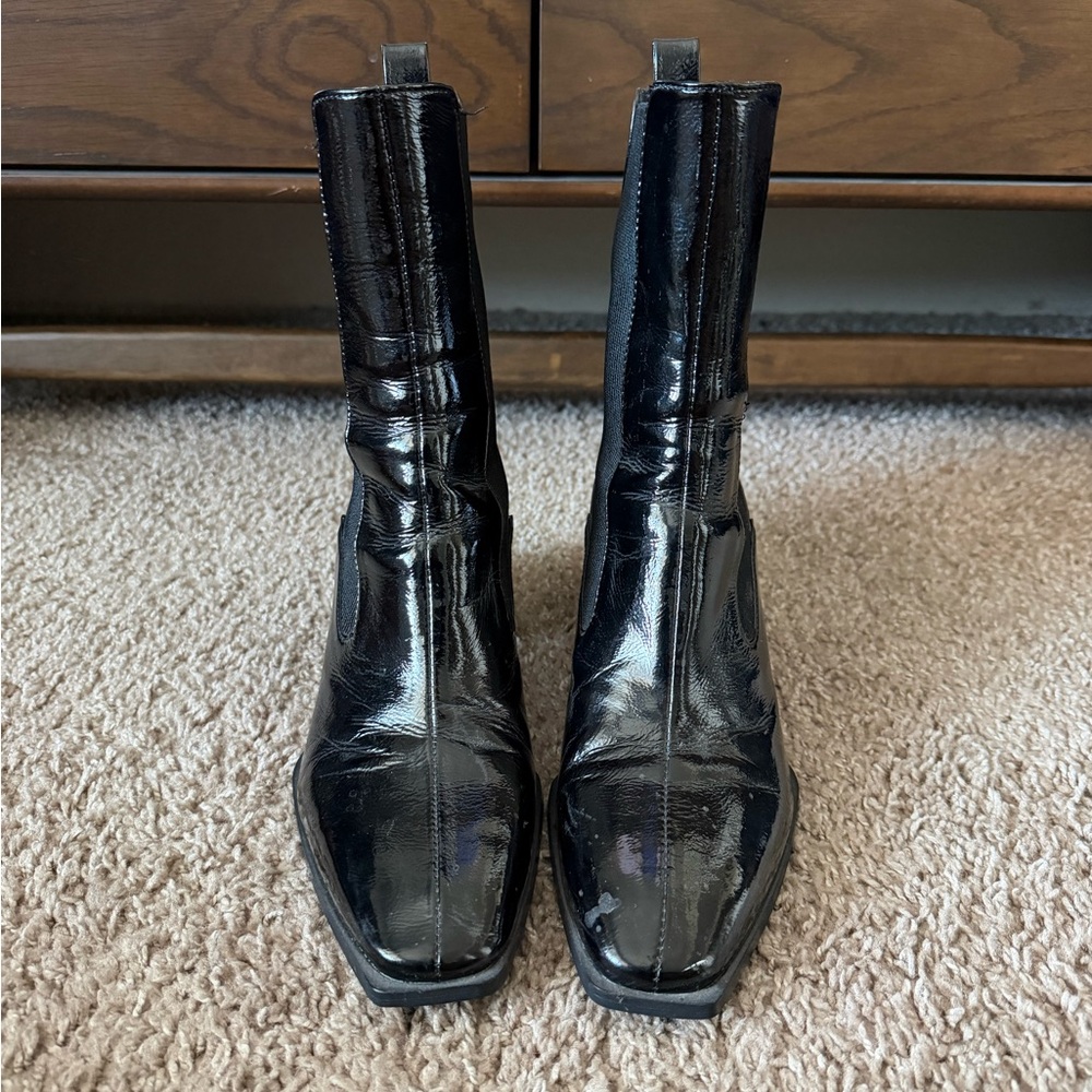 Zara Black Patent Heeled Boots